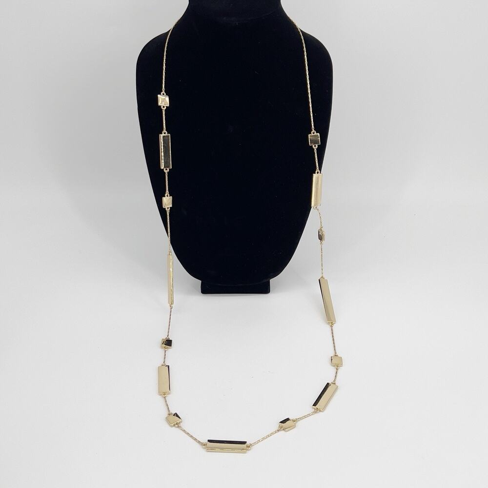 Dell Olio Gold Tone Geometric Station Necklace Long Rectangle Bar Modern